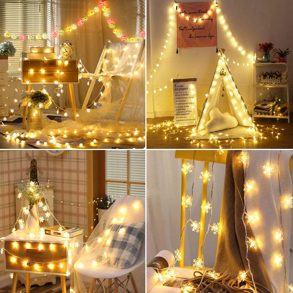 Christmas Lights, Snowflake String Lights Indoor Outdoor, 6.56 Ft 10 LED Fairy Lights Battery Operated Waterproof for Celebration Lighting Xmas Bedroom Garden Patio Party Home Decor