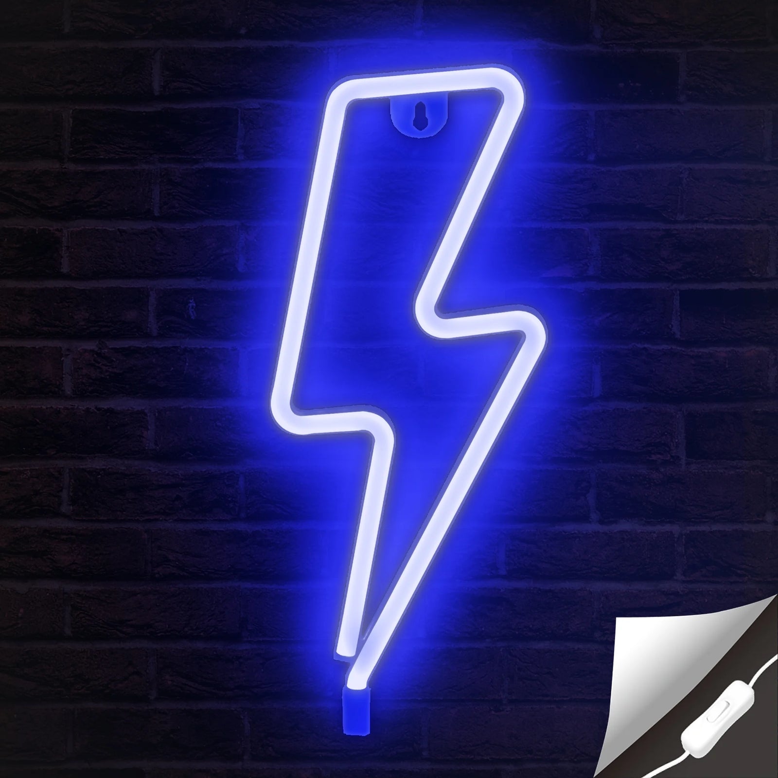 Lightning Bolt Neon Signs, USB Powered Led Lightning Bolt Light with On/Off Switch, Blue Lightning Neon Sign for Wall Decor, Hanging Led Signs, Neon Lights for Bedroom, Gaming Room Setup