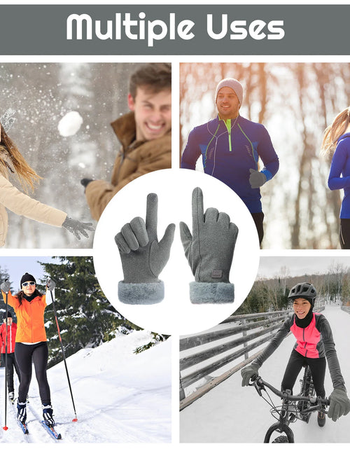 Load image into Gallery viewer, Women Winter Touchscreen Gloves, Warm Fleece Lined Windproof Gloves, Soft Fluffy Cuff Thermal Texting Gloves for Cold Weather Outdoor Hiking Driving Cycling
