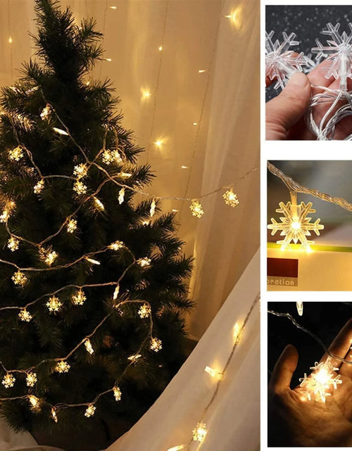 Load image into Gallery viewer, Christmas Lights, Snowflake String Lights Indoor Outdoor, 6.56 Ft 10 LED Fairy Lights Battery Operated Waterproof for Celebration Lighting Xmas Bedroom Garden Patio Party Home Decor
