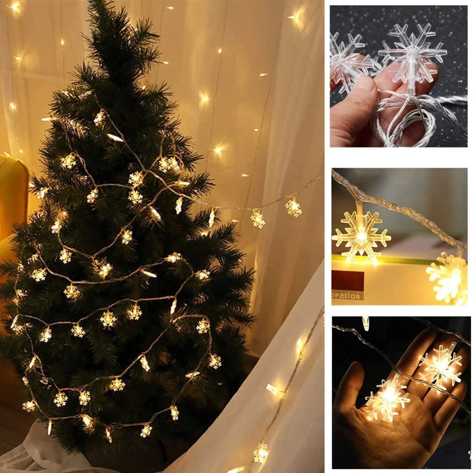 Christmas Lights, Snowflake String Lights Indoor Outdoor, 6.56 Ft 10 LED Fairy Lights Battery Operated Waterproof for Celebration Lighting Xmas Bedroom Garden Patio Party Home Decor