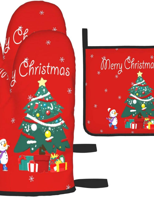 Load image into Gallery viewer, Christmas Oven Mitts - and Pot Holder Gloves Women Men Safe Cooking Oven Gloves for BBQ Cooking Housewarming Kitchen Decoration（ Christmas Oven Mitts Set Red）
