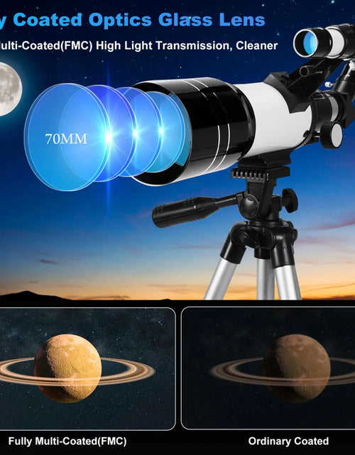 Load image into Gallery viewer, Telescope for Adults Astronomy, 300/70 Portable Refractor Telescope (15X-150X) with a Phone Adapter &amp; Adjustable Tripod for Kids Astronomy Beginners, Xmas Birthday Gifts for Adults Kids
