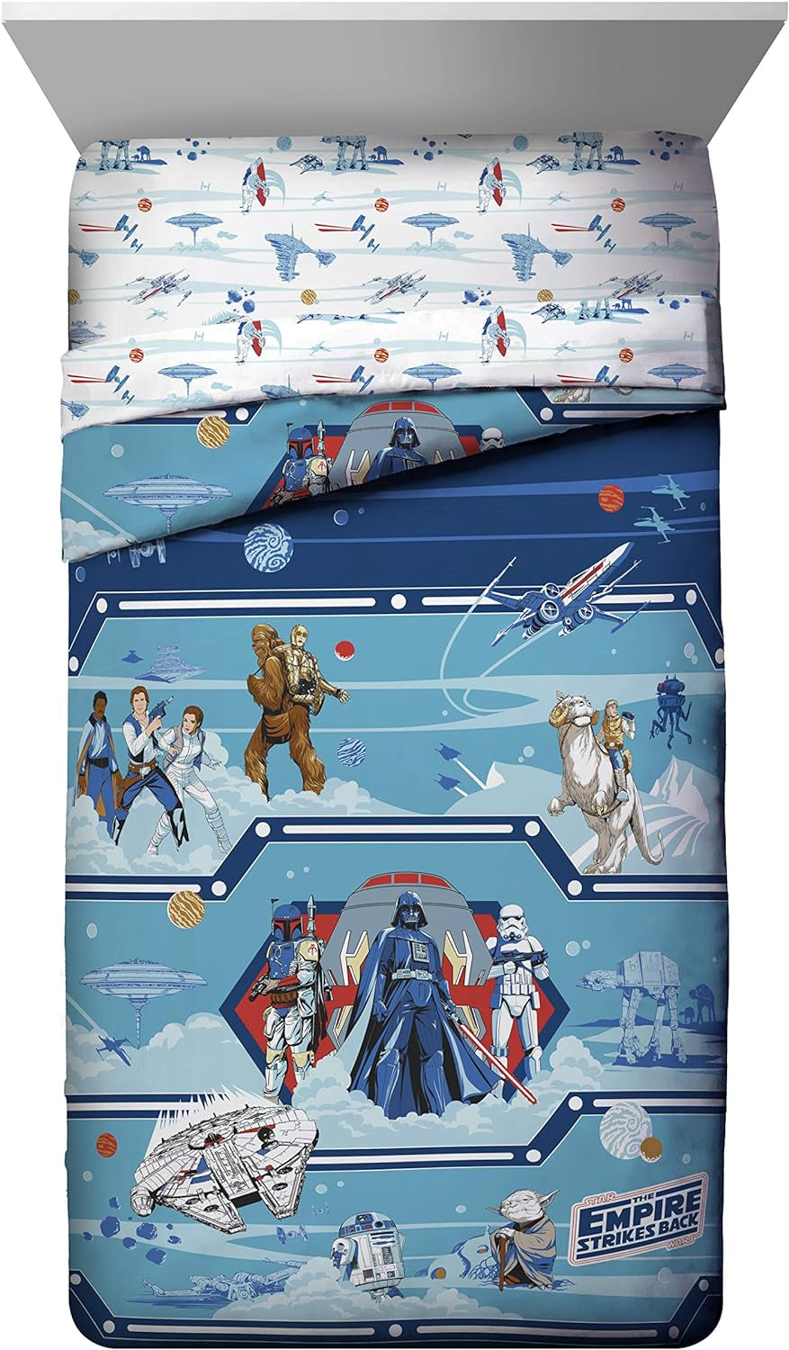 Star Wars Empire Strikes Back 40Th Anniversary 7 Piece Full Bed Set - Includes Reversible Comforter & Sheet Set Bedding - Super Soft Fade Resistant Microfiber (Official Star Wars Product)