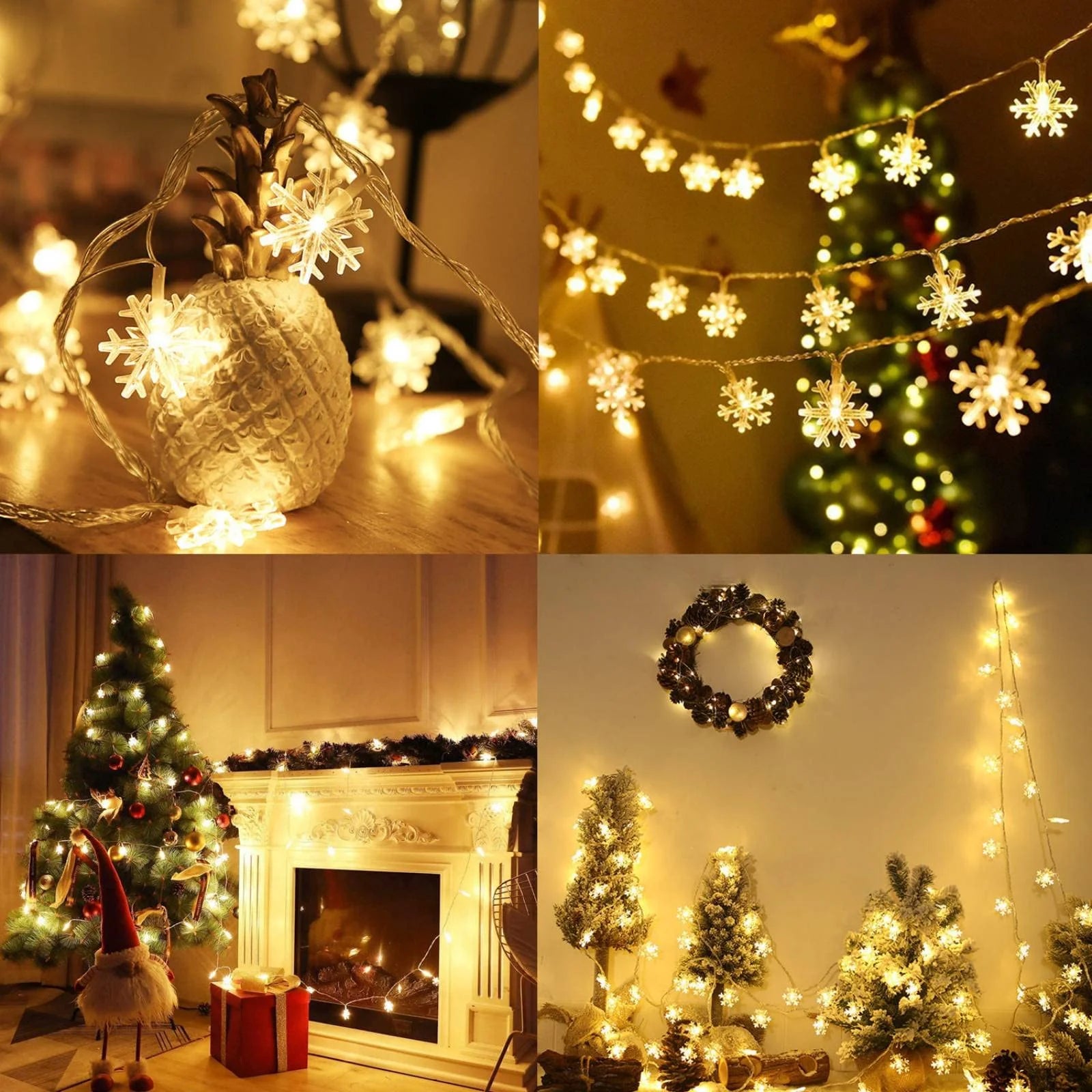 Christmas Lights, Snowflake String Lights Indoor Outdoor, 6.56 Ft 10 LED Fairy Lights Battery Operated Waterproof for Celebration Lighting Xmas Bedroom Garden Patio Party Home Decor