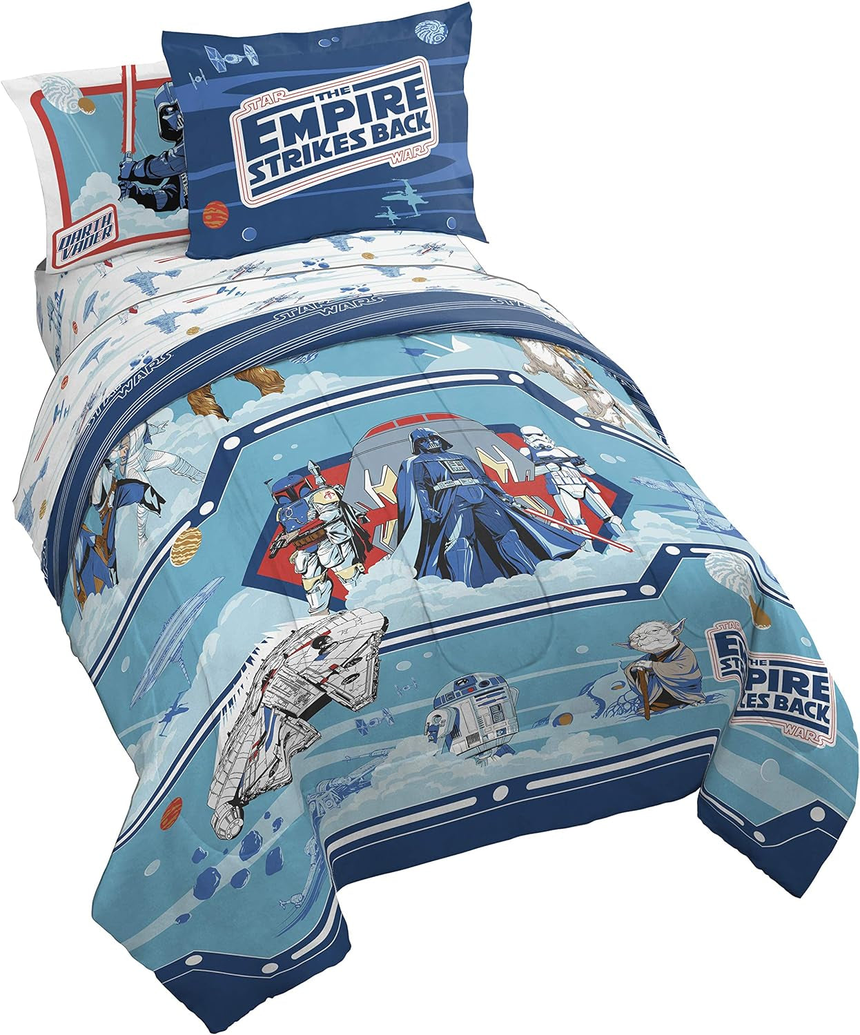 Star Wars Empire Strikes Back 40Th Anniversary 7 Piece Full Bed Set - Includes Reversible Comforter & Sheet Set Bedding - Super Soft Fade Resistant Microfiber (Official Star Wars Product)