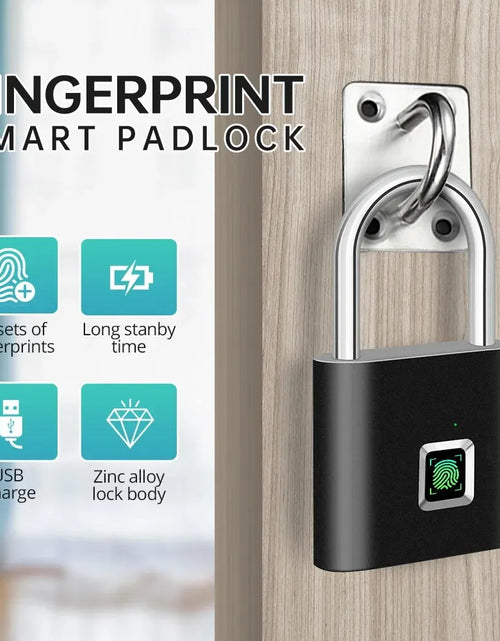 Load image into Gallery viewer, Keyless USB Charging Fingerprint Lock Smart Padlock Waterproof Door Lock 0.2Sec Unlock Portable Anti-Theft Padlock Zinc
