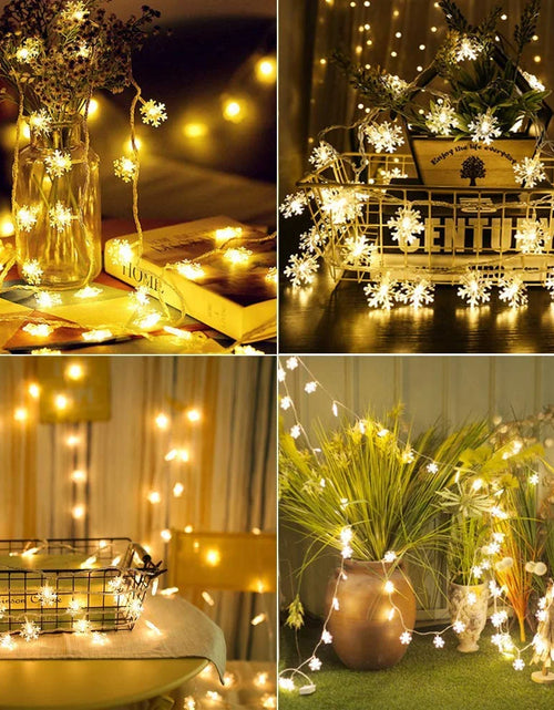 Load image into Gallery viewer, Christmas Lights, Snowflake String Lights Indoor Outdoor, 6.56 Ft 10 LED Fairy Lights Battery Operated Waterproof for Celebration Lighting Xmas Bedroom Garden Patio Party Home Decor
