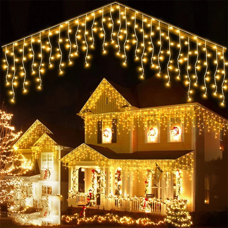 Christmas Lights Waterfall Outdoor Decoration 5M Droop 0.4-0.6M Led Lights Curtain String Lights Party Ggarden Eaves Decoration