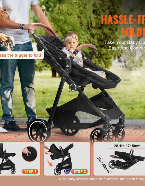 Load image into Gallery viewer, Standard Baby Stroller, Infant Toddler Stroller with Bassinet, 3Rd-Gear Adjustable Backrest &amp; Foldable &amp; Reversible Seat, Carbon Steel Newborn Stroller with Leg Cover and Mesh Net, Black
