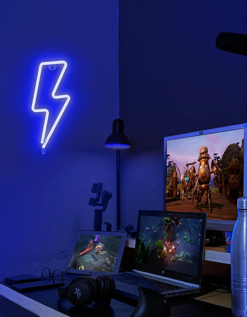 Load image into Gallery viewer, Lightning Bolt Neon Signs, USB Powered Led Lightning Bolt Light with On/Off Switch, Blue Lightning Neon Sign for Wall Decor, Hanging Led Signs, Neon Lights for Bedroom, Gaming Room Setup
