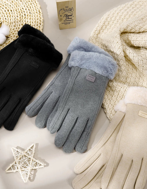 Load image into Gallery viewer, Women Winter Touchscreen Gloves, Warm Fleece Lined Windproof Gloves, Soft Fluffy Cuff Thermal Texting Gloves for Cold Weather Outdoor Hiking Driving Cycling
