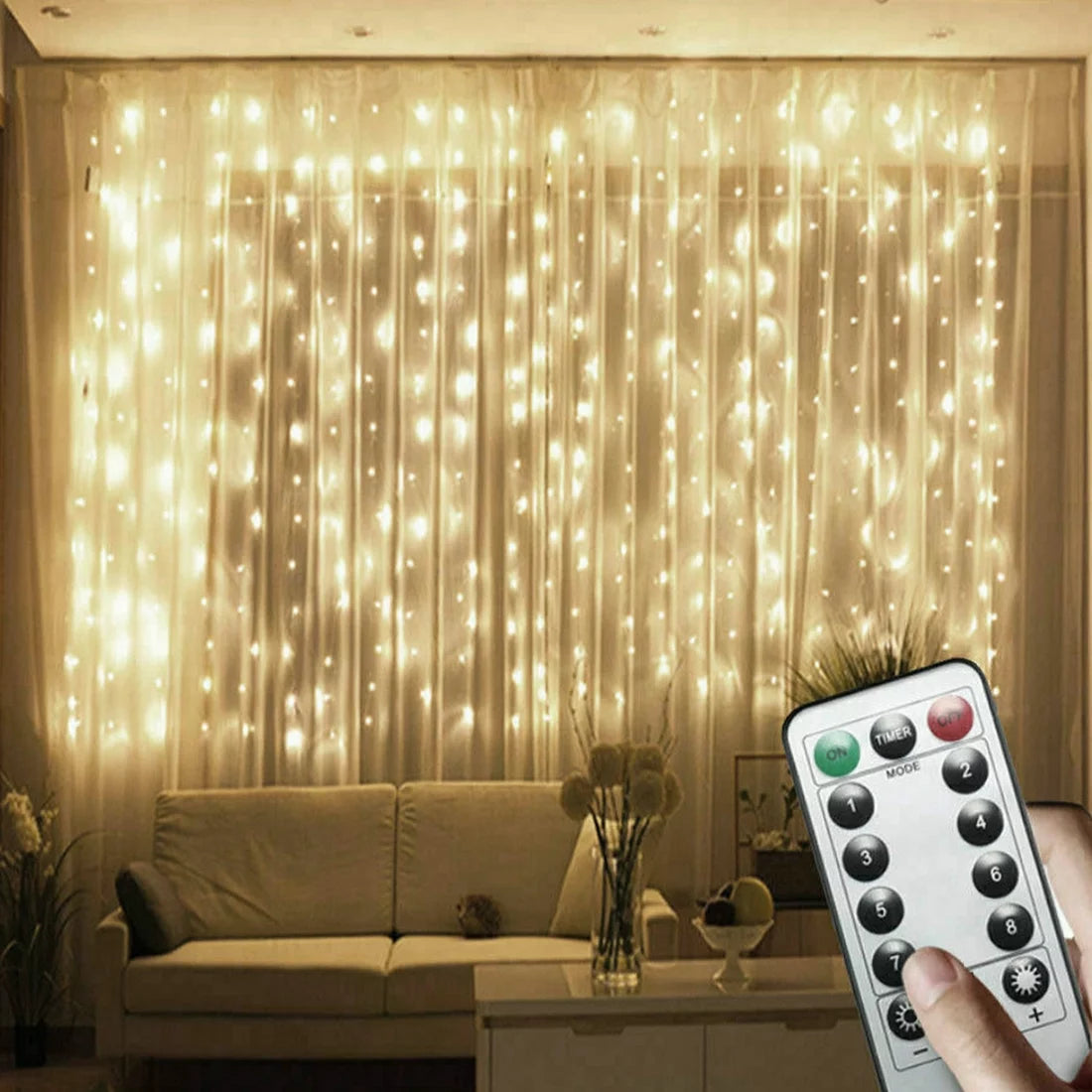 Window Curtain Light,Usb Plug-In Fairy Lights with Remote for Bedroom,Wedding,Christmas(Warm White)