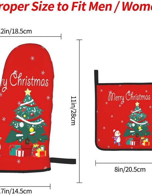 Load image into Gallery viewer, Christmas Oven Mitts - and Pot Holder Gloves Women Men Safe Cooking Oven Gloves for BBQ Cooking Housewarming Kitchen Decoration（ Christmas Oven Mitts Set Red）
