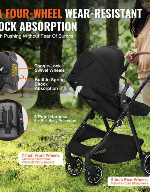 Load image into Gallery viewer, Standard Baby Stroller, Infant Toddler Stroller with Bassinet, 3Rd-Gear Adjustable Backrest &amp; Foldable &amp; Reversible Seat, Carbon Steel Newborn Stroller with Leg Cover and Mesh Net, Black
